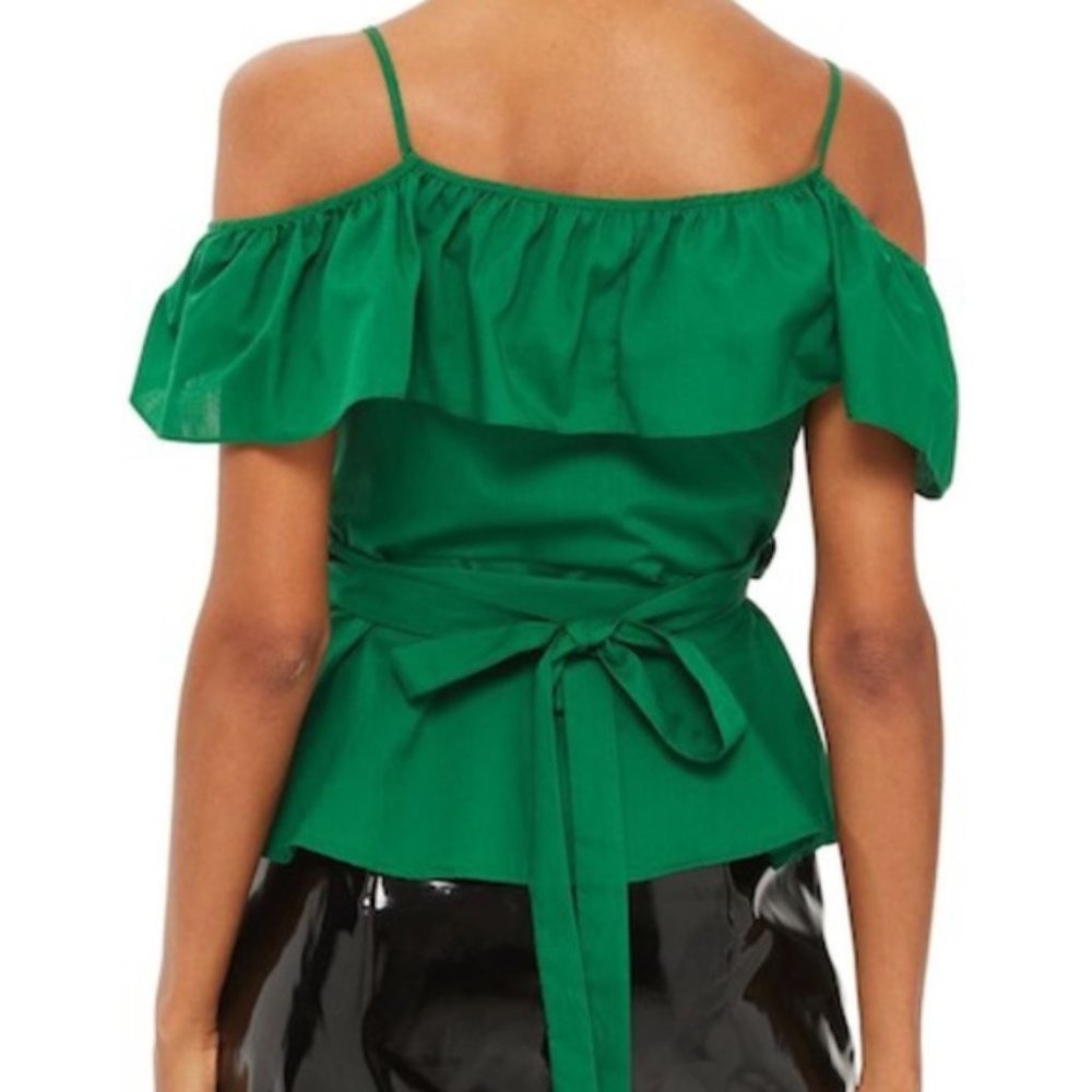 Top Shop Ruffle Cold Shoulder Wrap Top size 2 - Picture 4 of 7